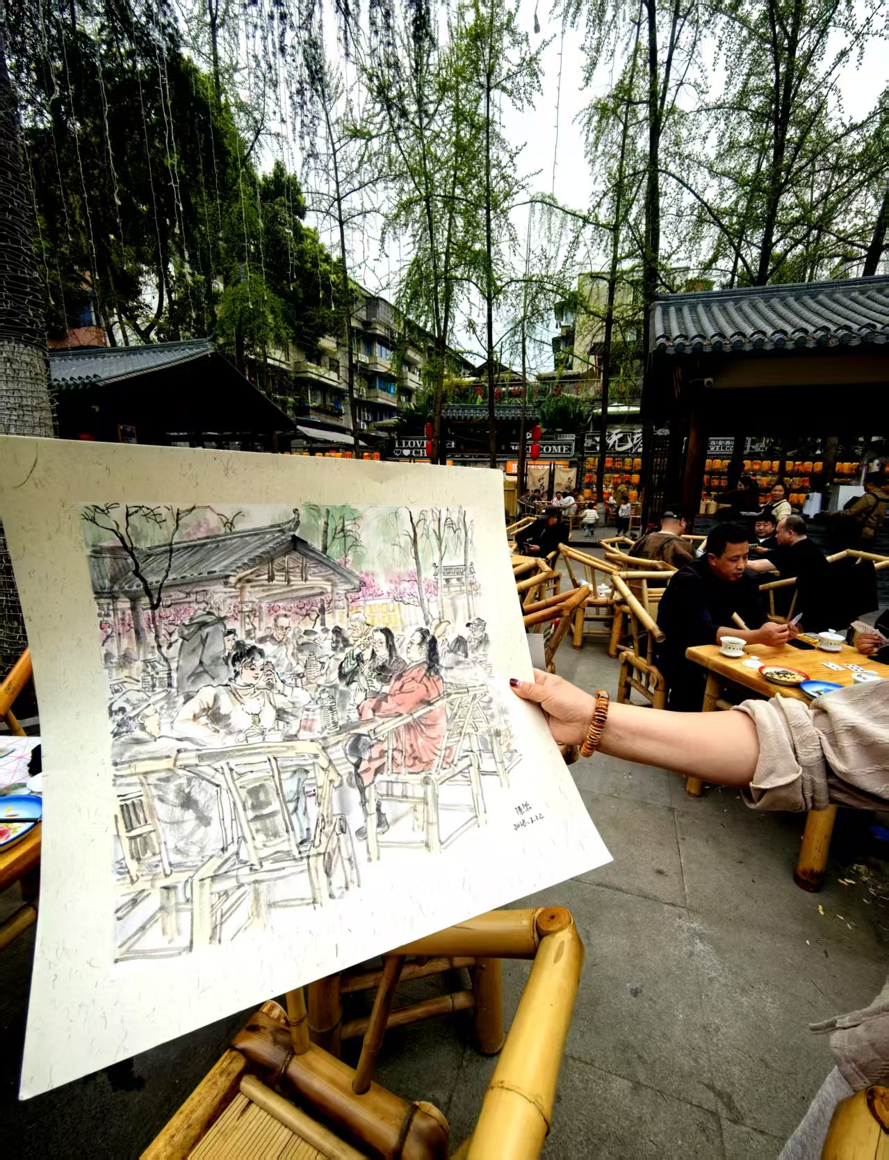 A visitor's watercolor sketch of the teahouse